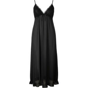 VTG Erica Loren Women Medium Nightgown Black Lace Ruffle Hem Negligee Slip Dress